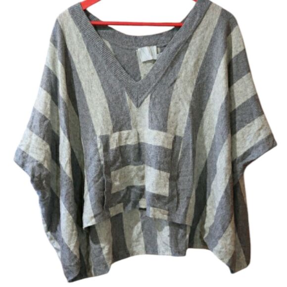 Michael Stars Wool Cashmere Striped Poncho Sweater OS Y2K Preppy Chic Cozy - Picture 1 of 13